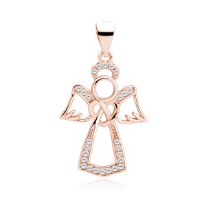 Pandantiv argint placat cu aur roz ingeras cu inima si pietre DiAmanti Z1598C_RG-DIA (Argint 925‰ 1,5 g.)